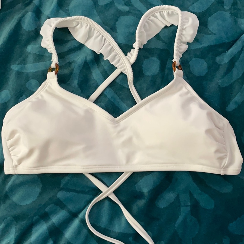 White bikini top with flutter straps